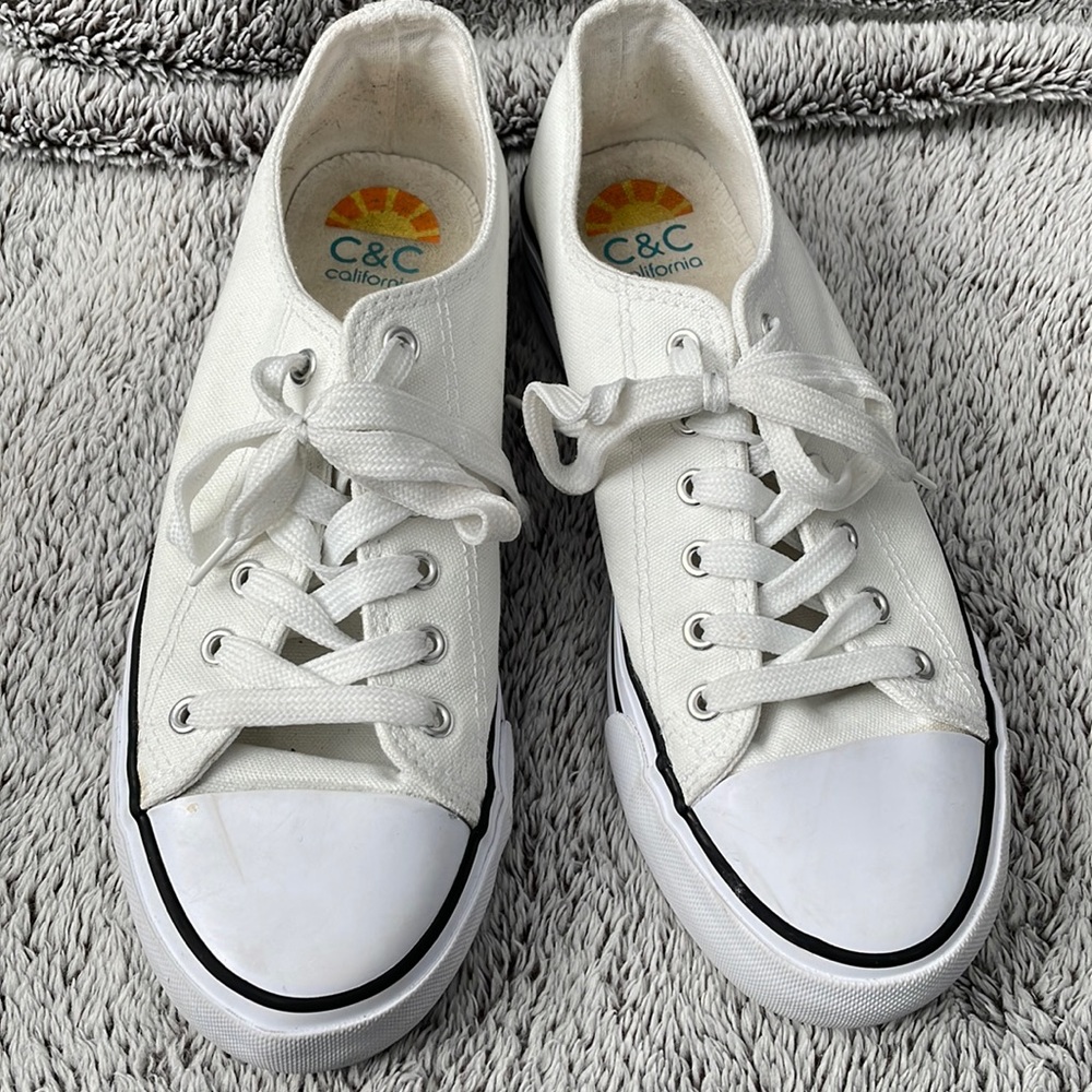 C&C California White Chunky Platform Canvas Sneakers in Size 10